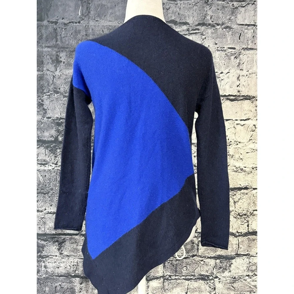 Sweater Tunic Petite Womens XS Blue Colorblock Cashmere Scoop Neck Asym Hem